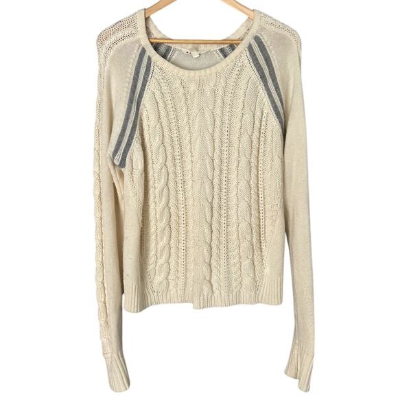 Athleta Cable Knit Montara Sweater Women's Large Raglan Sleeve Wool Cream Grey - Picture 1 of 5